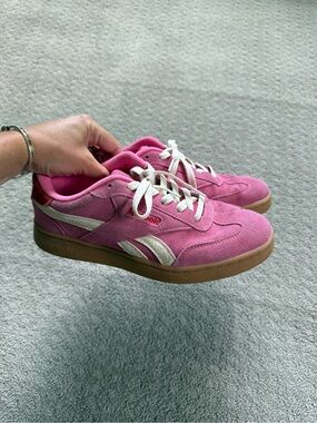 Reebok Pink Suede Sneakers with White Accents and Gum Sole